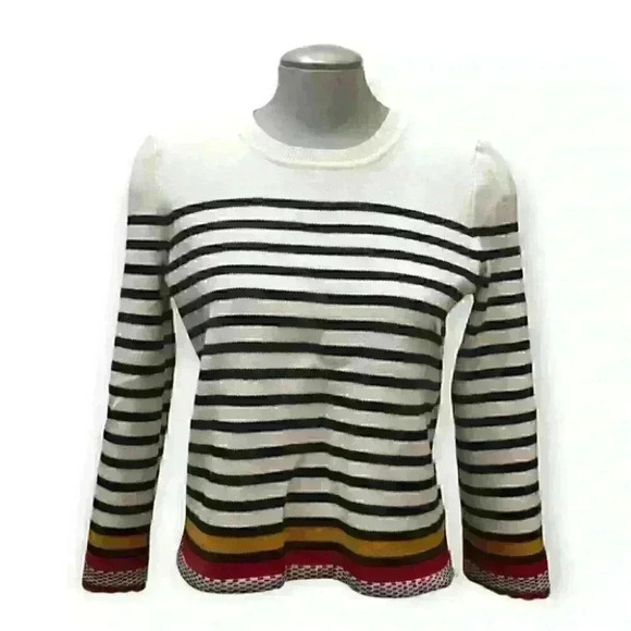 Marled  Reunited Striped Scallop Crochet Sweater Size Medium - Picture 1 of 11